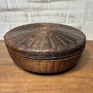 Vintage Woven Chinese Sewing Basket